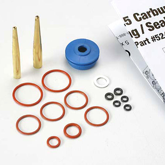 Traxxas O-ring and seal set, carburetor/ O-rings: 2x1mm (3), 10x1mm (4), 2.5x1.15mm (2), 6.2x1.2mm (1)/ 5x.9mm O-ring installation tool/ 5.3x7.8x.6mm crush washer (2)/ carburetor dust boot (1) (TRX2.5, 2.5R)