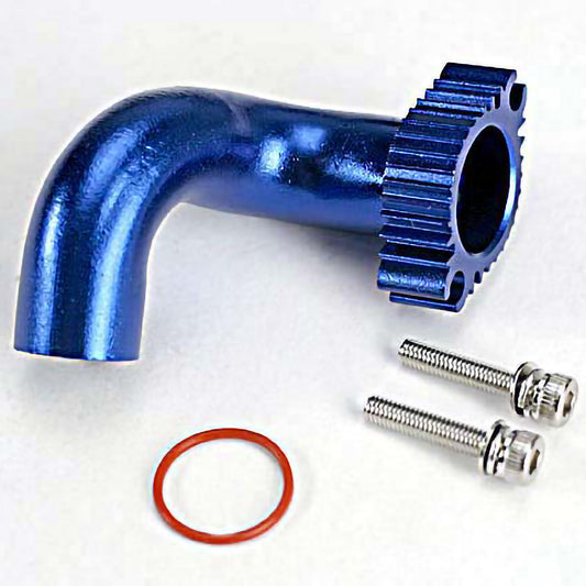 Traxxas Header, Blue-Anodized Aluminum (for rear exhaust engines only) (TRX® 2.5, 2.5R, 3.3)