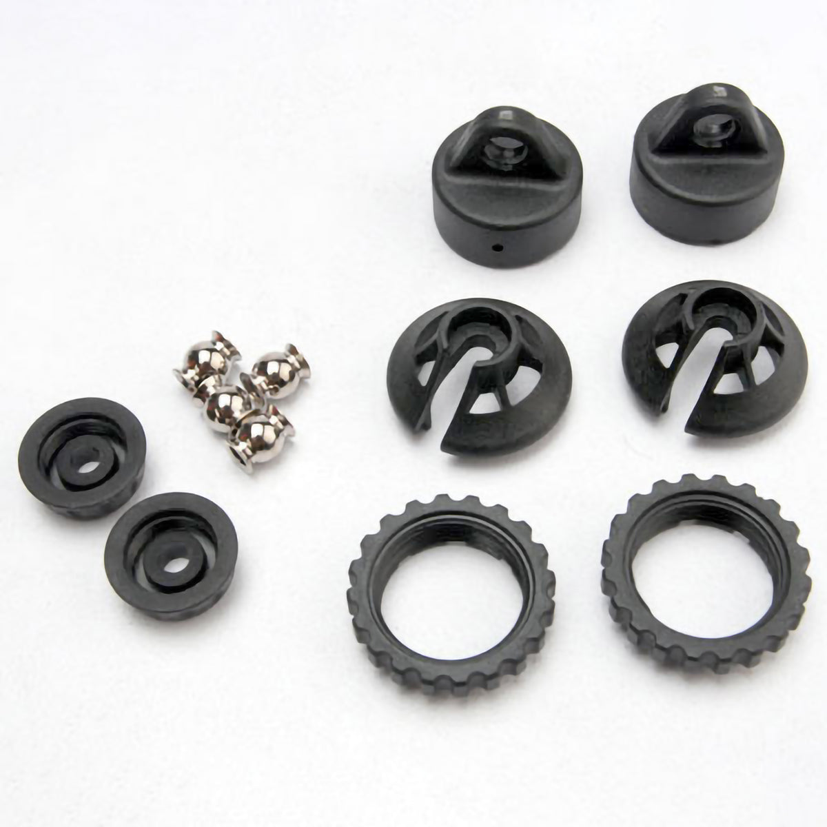 Traxxas Shock Caps and Spring Retainers, GTR Shock (upper cap (2)/ hollow balls (2)/ bottom cap (2)/ upper retainer (2)/ lower retainer (2))