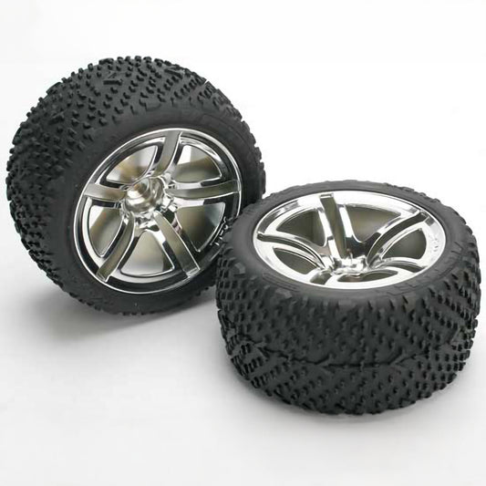 Traxxas Tires & Wheels, Assembled, Glued (Twin-Spoke wheels, Victory tires, foam inserts) (nitro rear) (2)