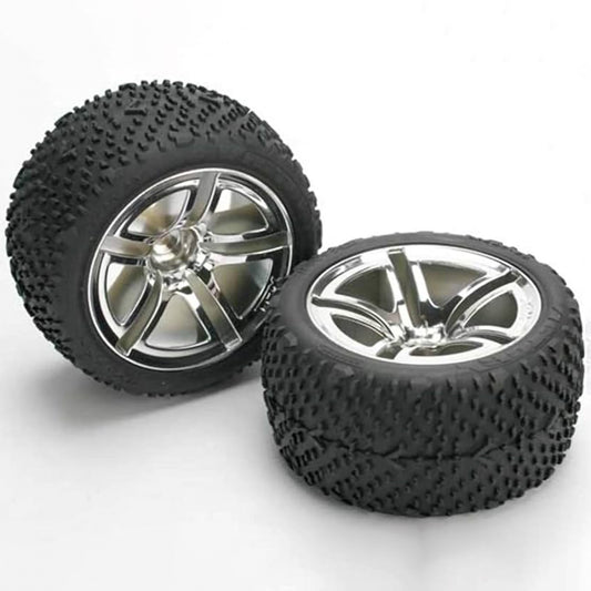 Traxxas Tires & wheels, assembled, glued (Twin-Spoke wheels, Victory tires, foam inserts) (nitro front) (2)