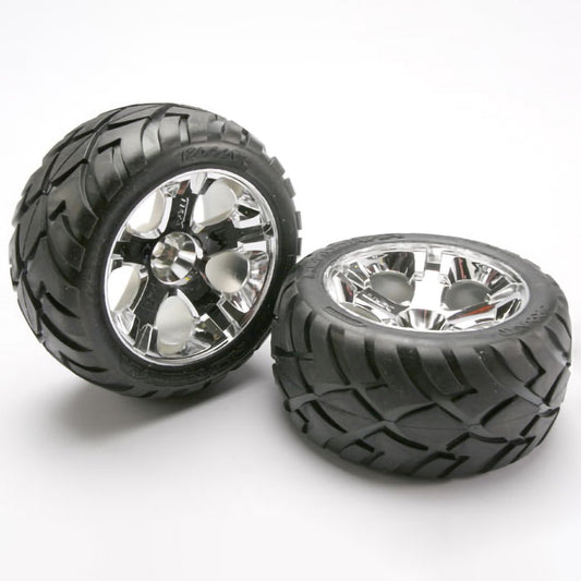 Traxxas Tires & Wheels, Assembled, Glued (All-Star chrome wheels, Anaconda® tires, foam inserts) (nitro rear/ electric front) (1 left, 1 right)