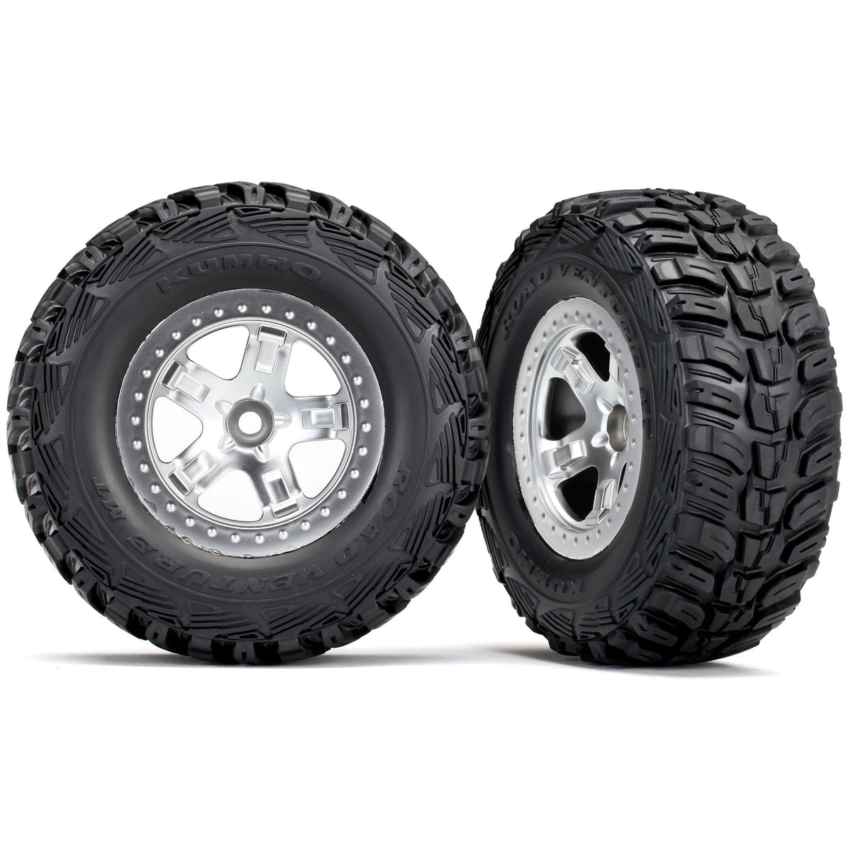 Traxxas Tires & Wheels, Assembled, Glued (SCT satin chrome, black beadlock style wheels, Kumho tires, foam inserts) (2) (2WD front)