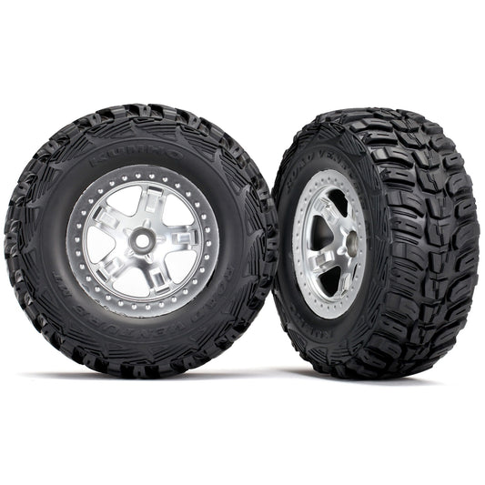 Traxxas Tires & Wheels, Assembled, Glued (SCT satin chrome, black beadlock style wheels, Kumho tires, foam inserts) (2) (2WD front)