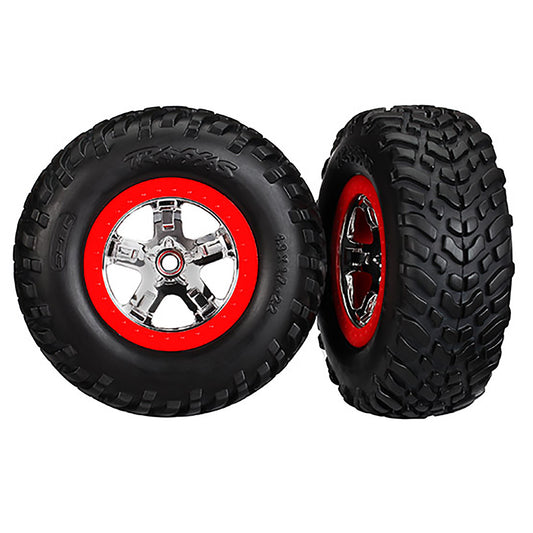 Traxxas SCT Chrome & Red Wheels & Off-Road Tires (2) (2wd Front)