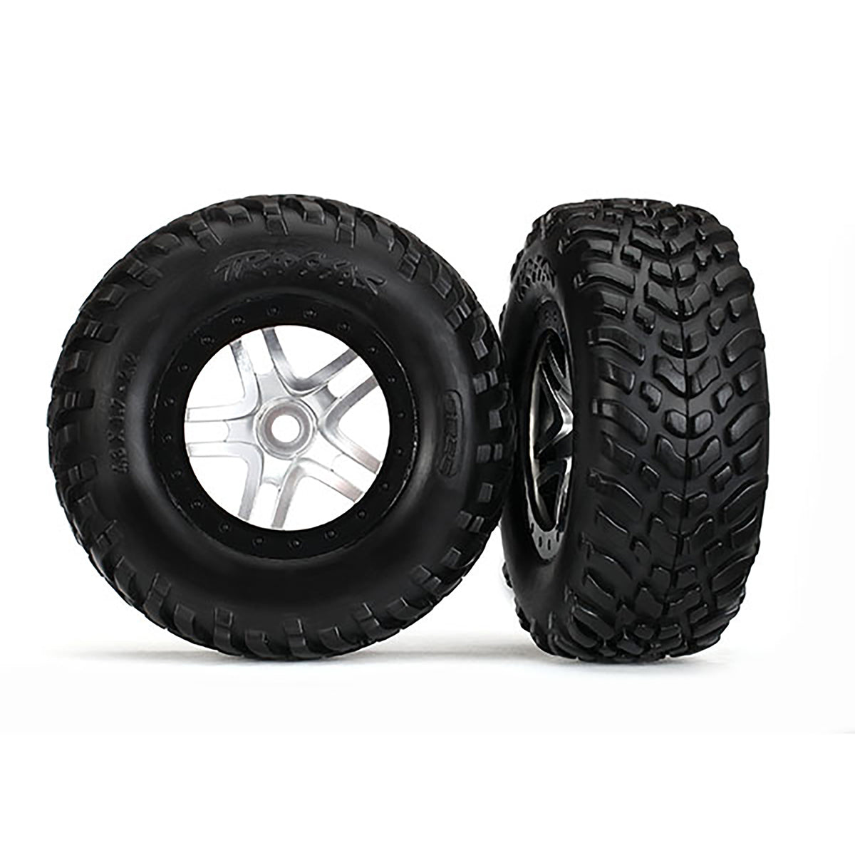 Traxxas Satin Chrome & Black Wheels & S1 Off-Road Tires (2)  (SCT Split-Spoke, dual profile) F/R