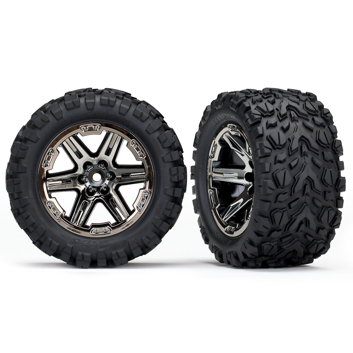 Traxxas Tires & Wheels, Assembled, Glued (2.8') (RXT black chrome wheels, Talon Extreme tires, foam inserts) (4WD electric front/rear, 2WD electric front only) (2) (TSM rated)