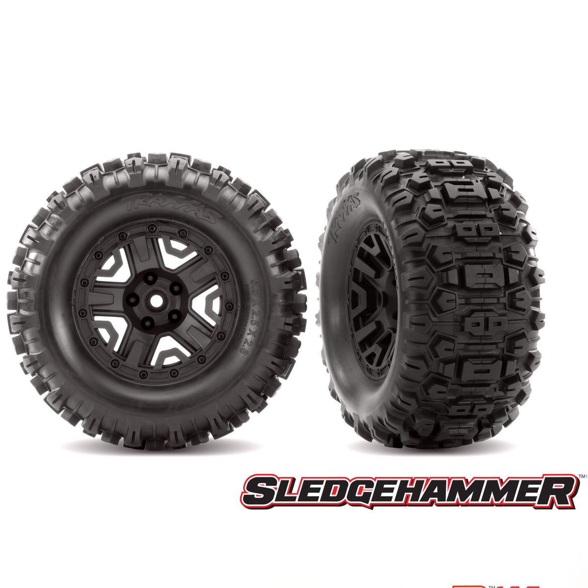 Traxxas Tires & Wheels, Assembled, Glued (black 2.8' wheels, Sledgehammer™ tires, foam inserts) (2) (TSM® rated)