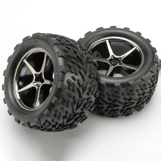 Traxxas Tires and Wheels, Assembled, Glued (Gemini black chrome wheels, Talon tires, foam inserts) (2)