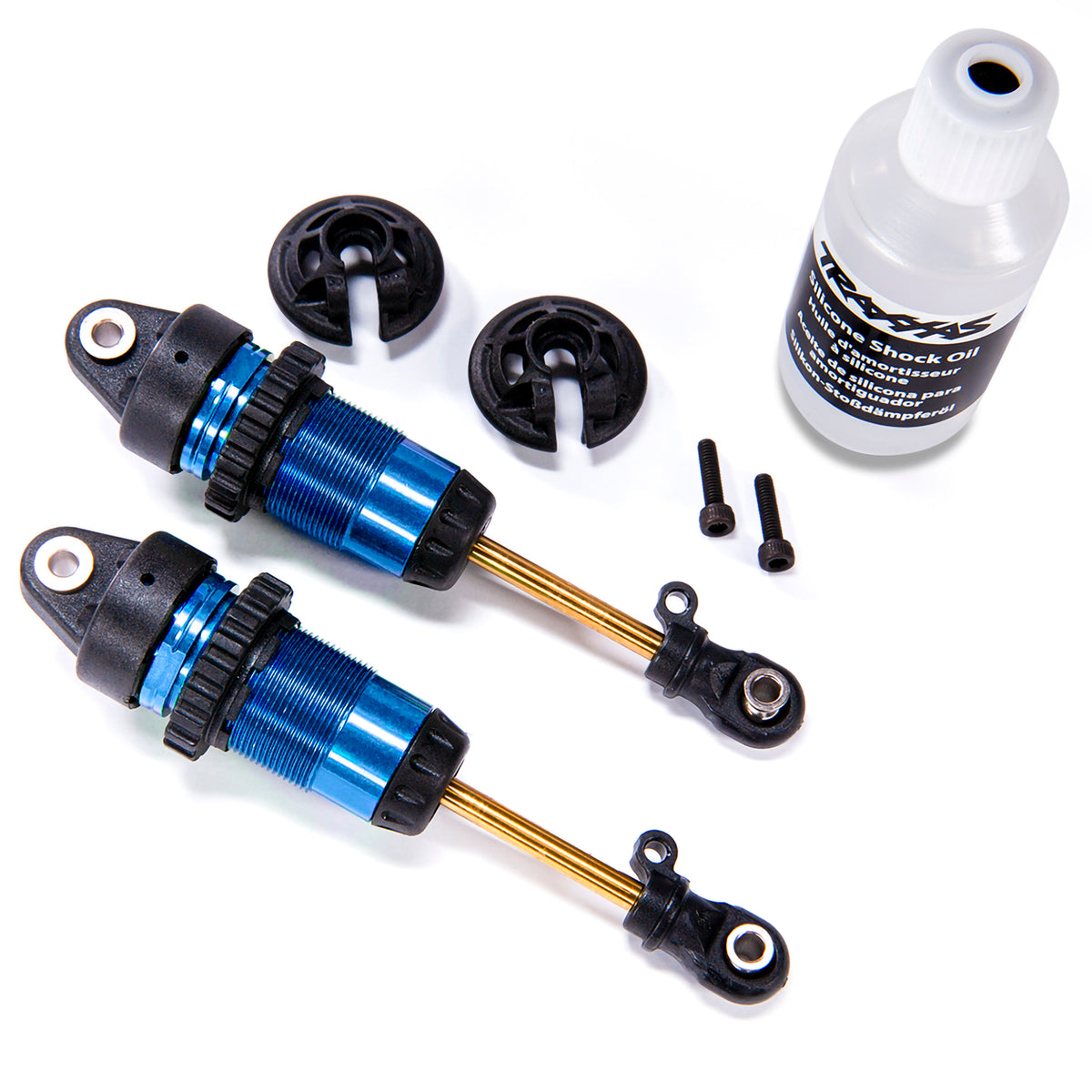 Traxxas Shocks, GTR Long Blue-Anodized, PTFE-coated Bodies with TiN shafts (fully assembled, without springs) (2)