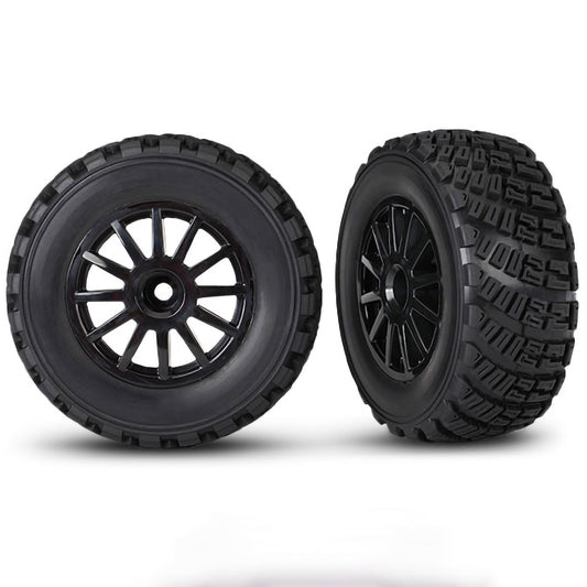 Traxxas Tires & Wheels, Assembled, Glued (black wheels, gravel pattern tires, foam inserts) (2) (TSM® rated)