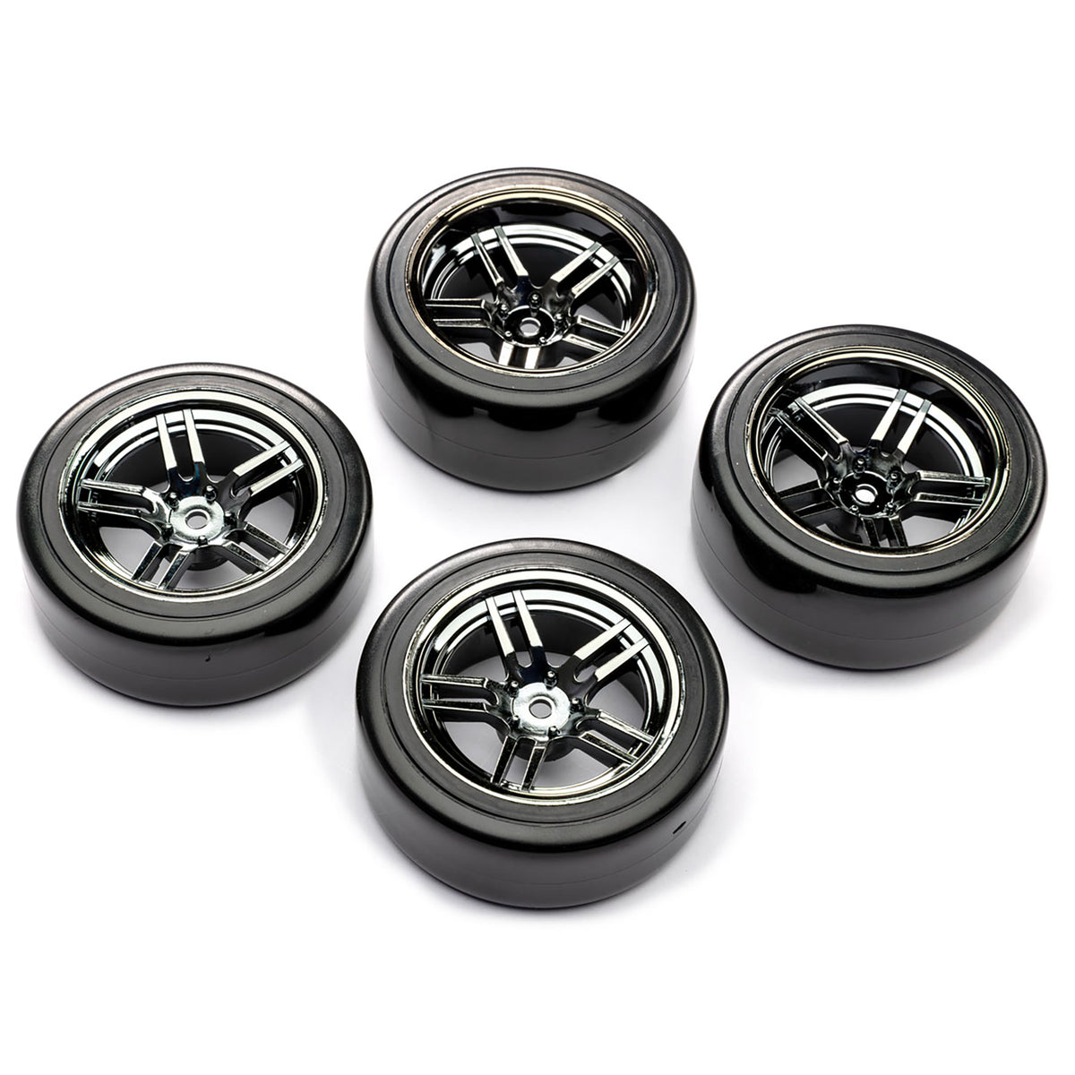 Traxxas 1.9" Black Chrome Split-Spoke Wheels & Drift Tires (4)