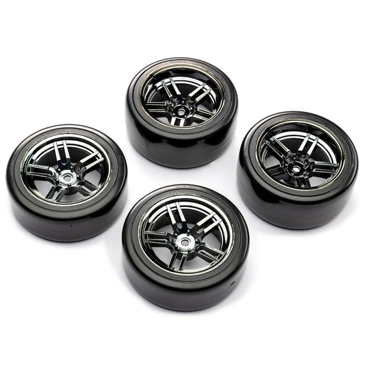Traxxas 1.9" Black Chrome Split-Spoke Wheels & Drift Tires (4)