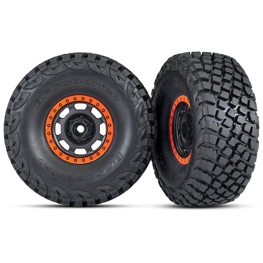 Traxxas Tires and Wheels, Assembled, Glued (Desert Racer® wheels, black with orange beadlock, BFGoodrich® Baja KR3 tires) (2)