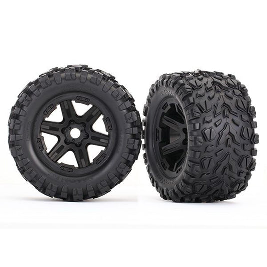 Traxxas 3.8" Black 6-Spoke Wheels w/Talon EXT Tires (2)