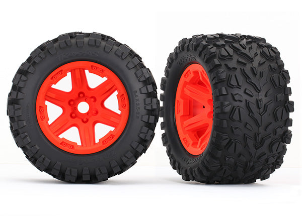Traxxas 3.8" Orange 6-Spoke Wheels w/ Talon EXT Tires (2)