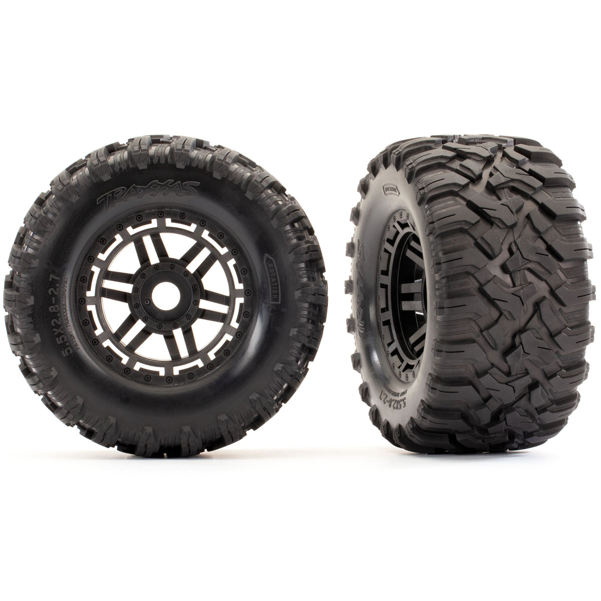 Traxxas Tires & Wheels, Assembled, Glued (black wheels, Maxx® All-Terrain tires, foam inserts) (2) (17mm splined) (TSM® rated)