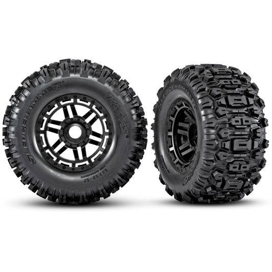 Traxxas Tires & Wheels, Assembled, Glued (black wheels, dual profile (2.8' outer, 3.6' inner), Sledgehammer™ tires, foam inserts) (2) (17mm splined) (TSM® rated)