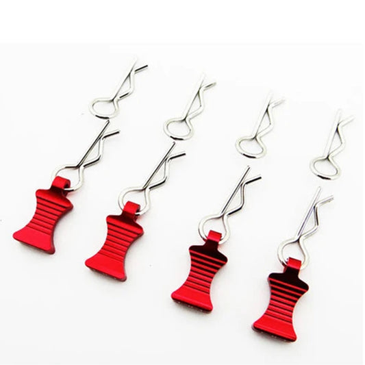 Hot Racing 1/10 Red Aluminum EZ Pulls (4pcs), Body Clips (8pcs)