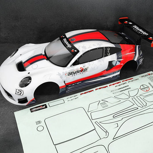 Bittydesign P-GT3R Pre-Painted 1/7 Supercar Body (White/Red) (Arrma Infraction/Limitless)