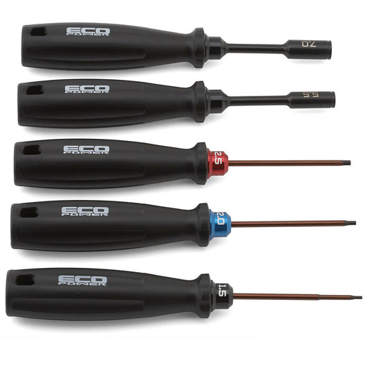 EcoPower 5-Piece RC Essential Tool Set (1.5/2.0/2.5mm Hex Drivers) (5.5/7mm Nut Drivers)