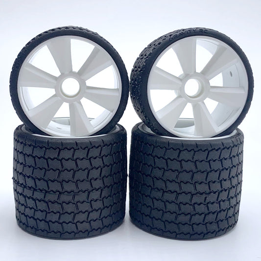 Gravity RC 12th Scale Rubber Tires, White Wheels, Set of 4 Pre Glued