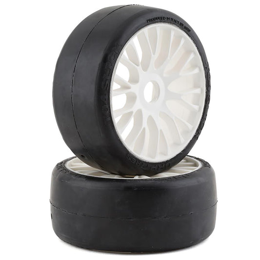 GRP Tires GT - TO4 Slick Belted Pre-Mounted 1/8 Buggy Tires (White) (2) (XM4) w/RIGID Wheel