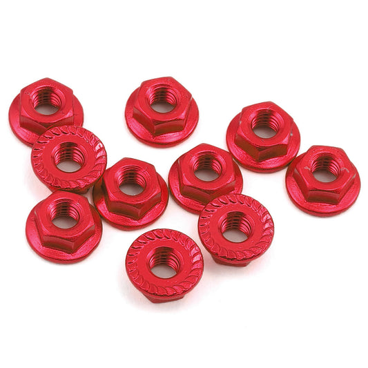 Yeah Racing 4mm Aluminum Serrated Lock Nut (10) (Red)