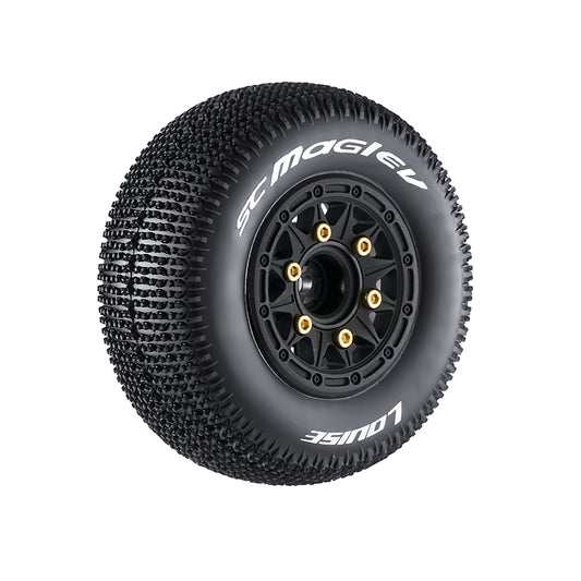 Louise R/C SC-Maglev 1/10 Short Course Tires, Soft, 12, 14 & 17mm Removable Hex on Black Rim (2)