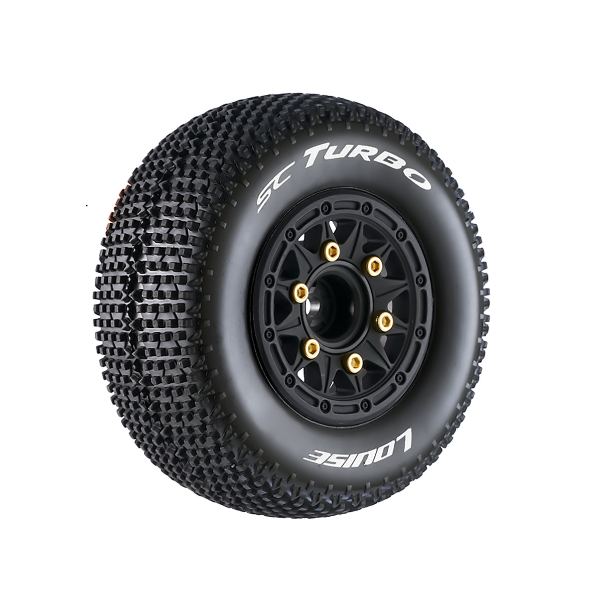 Louise R/C SC-Turbo 1/10 Short Course Tires, Soft, 12, 14 & 17mm Removable Hex on Black Rim (2)