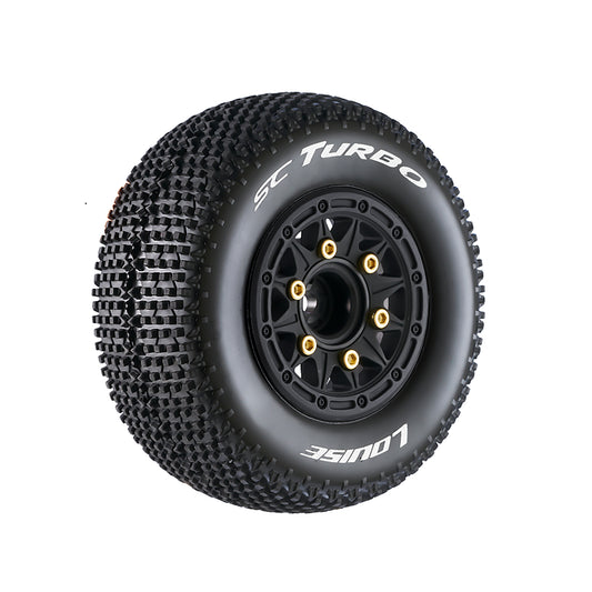 Louise R/C SC-Turbo 1/10 Short Course Tires, Soft, 12, 14 & 17mm Removable Hex on Black Rim (2)