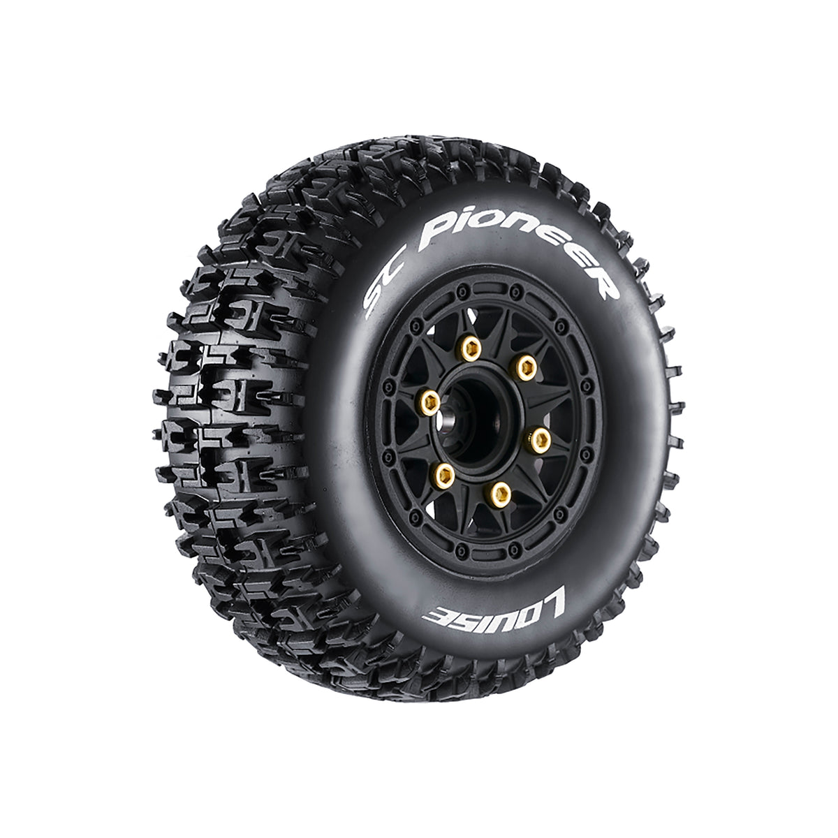 Louise R/C SC-Pioneer 1/10 Short Course Tires, Soft, 12, 14 & 17mm Removable Hex on Black Rim (2)