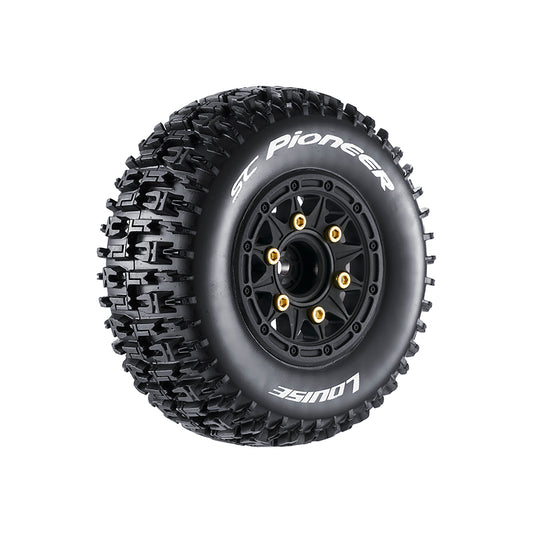 Louise R/C SC-Pioneer 1/10 Short Course Tires, Soft, 12, 14 & 17mm Removable Hex on Black Rim (2)