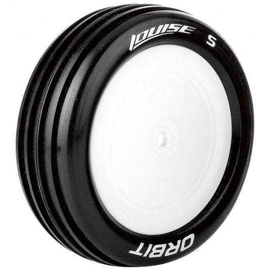 Louise R/C E-Orbit 1/10 2WD Front Buggy Tire, Soft, Mounted on White Rim, for Associated B4