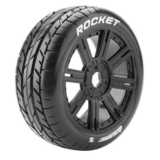 Louise R/C B-Rocket 1/8 Off-Road Buggy Tires, 17mm Hex, Mounted on Black Spoke Rim, Soft, Front/Rear (2)