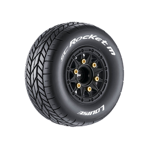 Louise R/C SC-Rocket M Oval Track 1/10 Short Course Tires, Soft, 12, 14 & 17mm Removable Hex on Black Rim (2)