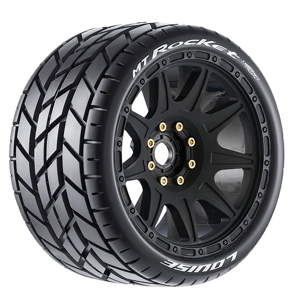 Louise R/C MT-Rocket Speed 1/8 Monster Truck Tires, 0" & 1/2" Offset, 17mm Removable Hex on Black Rim, Soft (2)