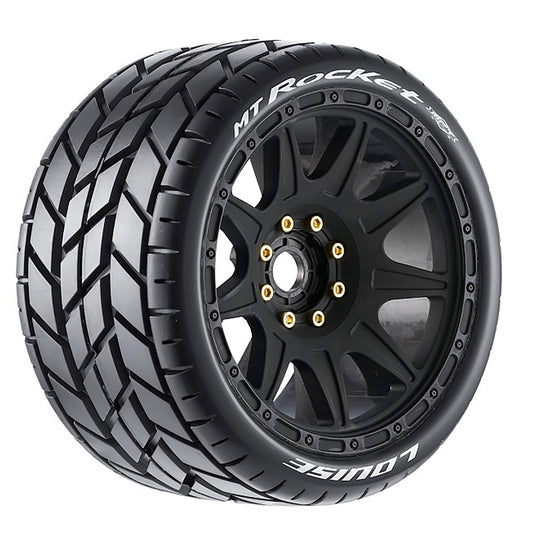 Louise R/C MT-Rocket Speed 1/8 Monster Truck Tires, 0" & 1/2" Offset, 17mm Removable Hex on Black Rim, Soft (2)