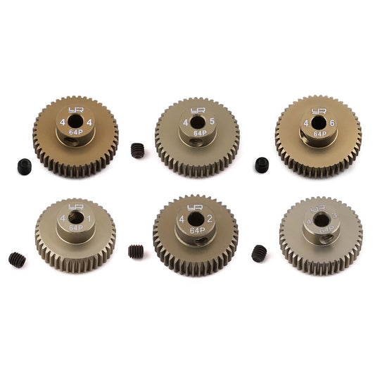 Yeah Racing Hard Coated 64P Aluminum Pinion Gear Set (41, 42, 43, 44, 45, 46T) (3.17mm Bore)