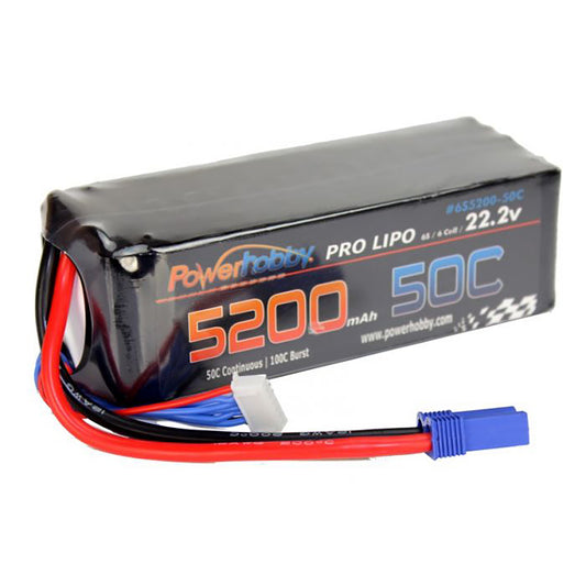 Power Hobby 6S 22.2V 5200MAH 50C Soft Case Lipo Battery, w/ EC5 Plug