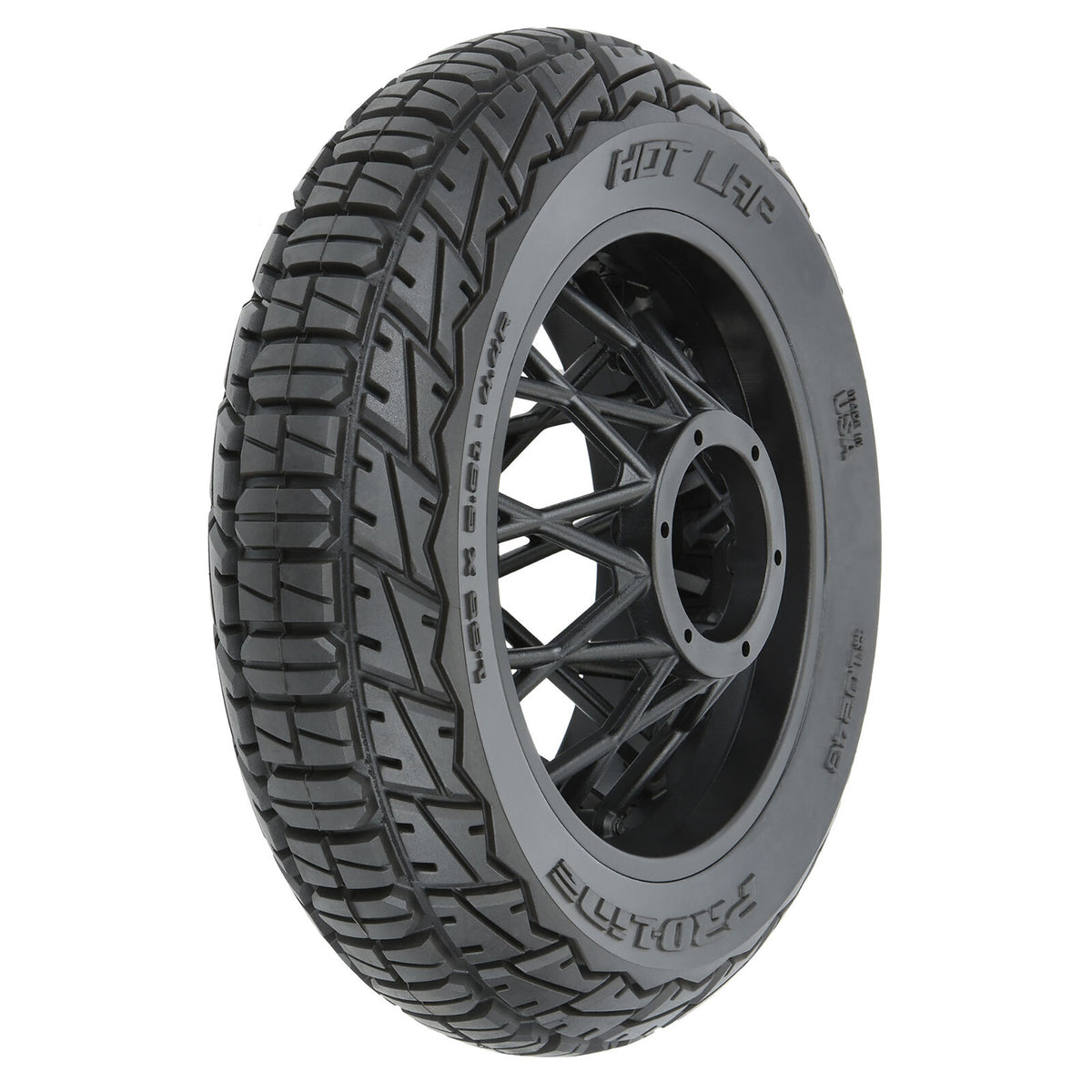 Pro-Line Hot Lap S3 Motorcycle Rear Tire Mounted on Black Supermoto Wheel for Promoto-MX Rear