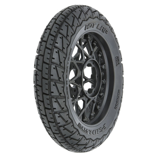 Pro-Line Hot Lap S3 Motorcycle Front Tire Mounted on Black Supermoto Wheel for Promoto-MX Front