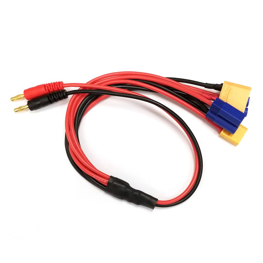 Racer's Edge 4-Function Charge Adapter to Male 4mm Banana Plugs to XT60, XT90, EC3, EC5
