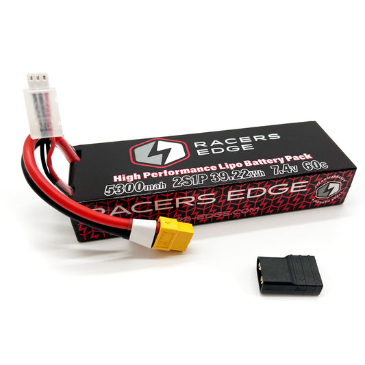 Racer's Edge 5300mAh 2S 7.4V 60C Hard Case Lipo Battery, XT60 Plug with TRX Adapter