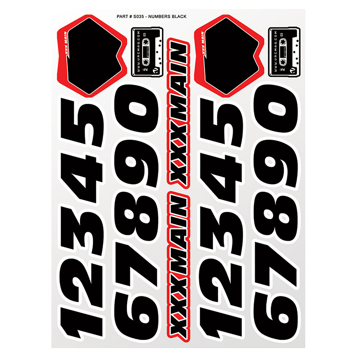 XXX Main Numbers Black Sticker Sheet