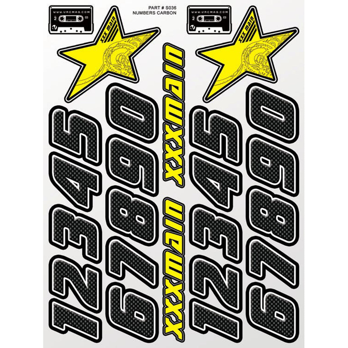 XXX Main Numbers Carbon Sticker Sheet