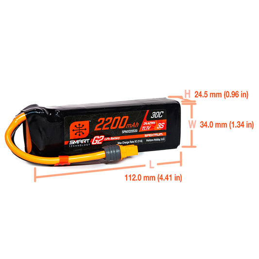 Spektrum RC 2200mAh 3S 11.1V Smart G2 LiPo 30C; IC3