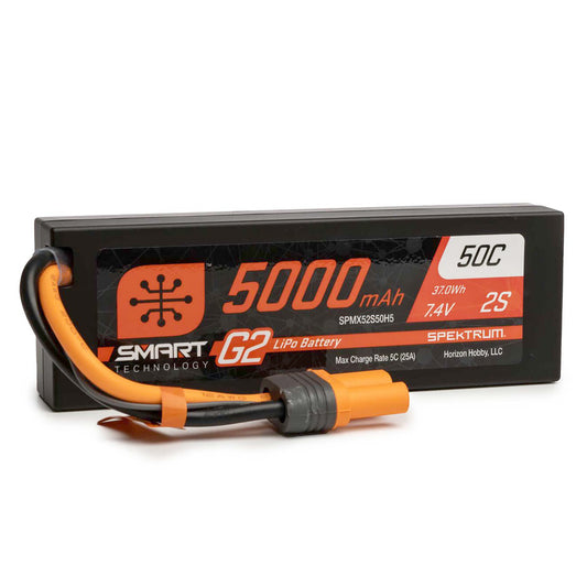Spektrum RC 5000mAh 2S 7.4V Smart G2 LiPo 50C Hard Case; IC5