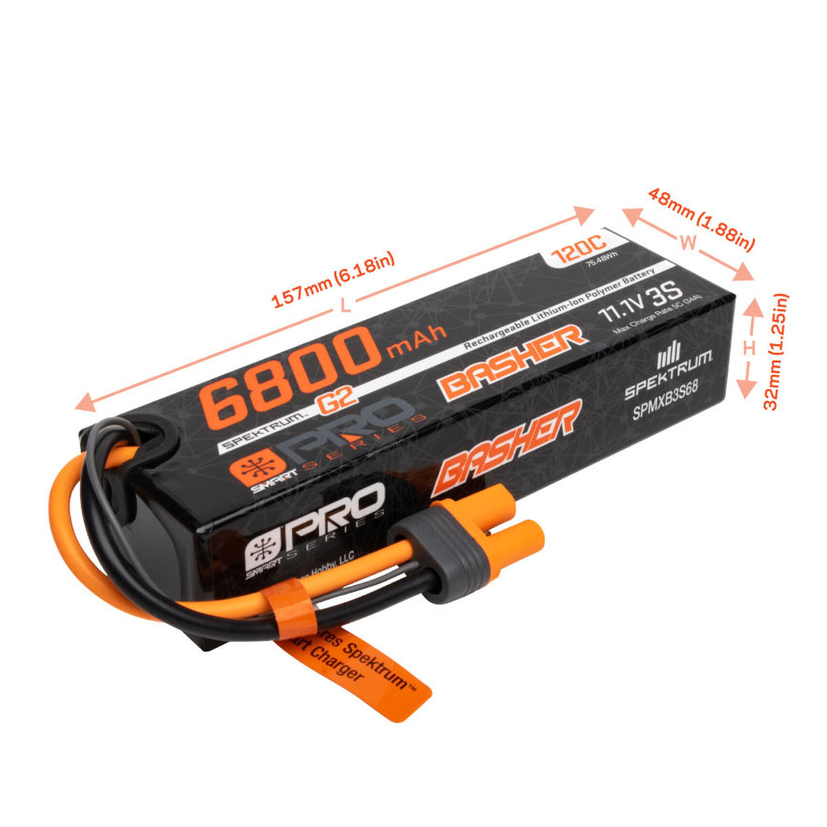 Spektrum RC 6800mAh 3S 11.1V Smart Pro Basher LiPo 120C IC5