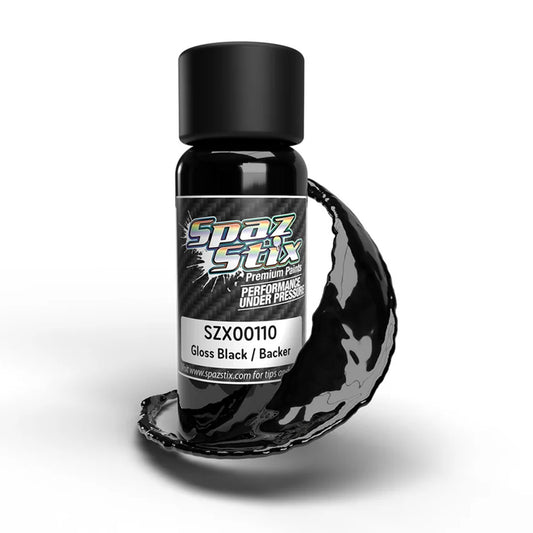 Spaz Stix High Gloss Black/Backer, Airbrush Ready Paint, 2oz Bottle